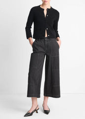 Wool-Blend Shrunken Snap Cardigan in Cardigans - BLACK | VINCE Women
