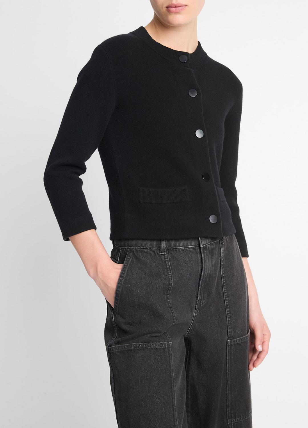 Wool-Blend Shrunken Snap Cardigan in Cardigans - BLACK | VINCE Women