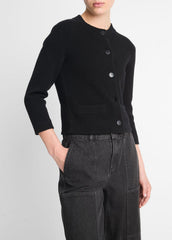 Wool-Blend Shrunken Snap Cardigan in Cardigans - BLACK | VINCE Women