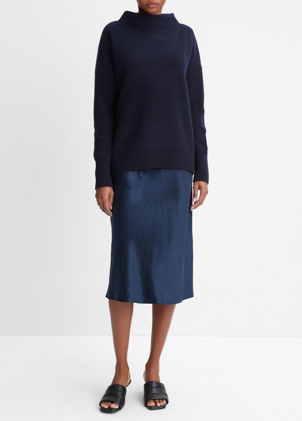 Plush Cashmere Funnel-Neck Sweater in Turtleneck - COASTAL BLUE | VINCE Women