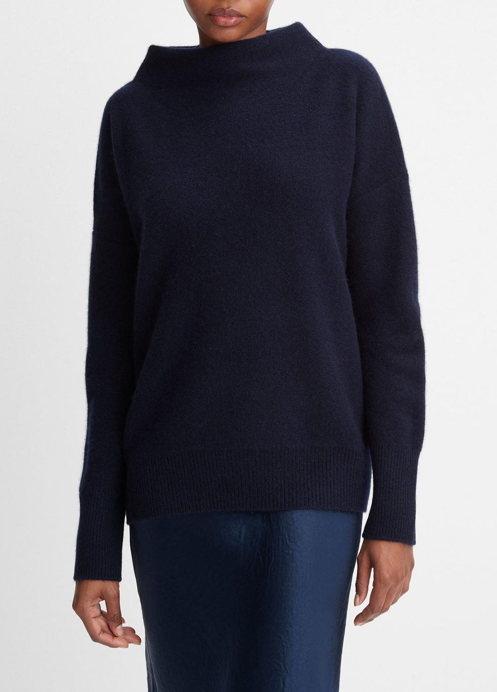 Plush Cashmere Funnel-Neck Sweater in Turtleneck - COASTAL BLUE | VINCE Women