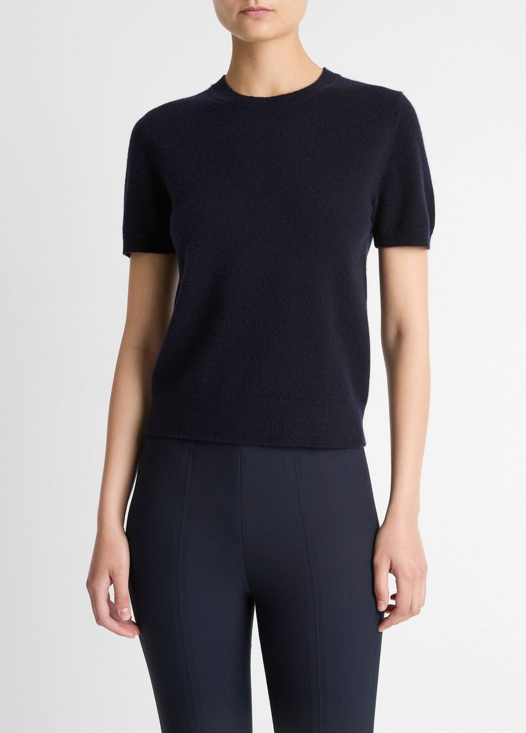 Wool & Cashmere-Blend Short-Sleeve Sweater in Crew Neck - COASTAL BLUE | VINCE Women