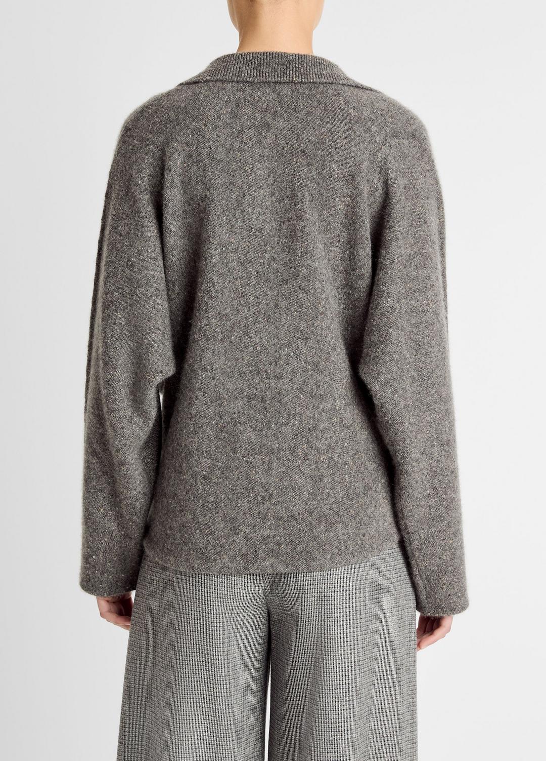 Donegal Plush Cashmere Dolman-Sleeve Polo Sweater in Cashmere - MEDIUM HEATHER GREY DONEGAL | VINCE Women