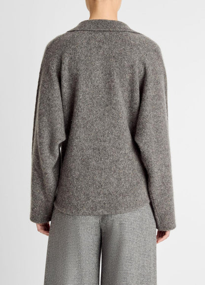 Donegal Plush Cashmere Dolman-Sleeve Polo Sweater in Cashmere - MEDIUM HEATHER GREY DONEGAL | VINCE Women