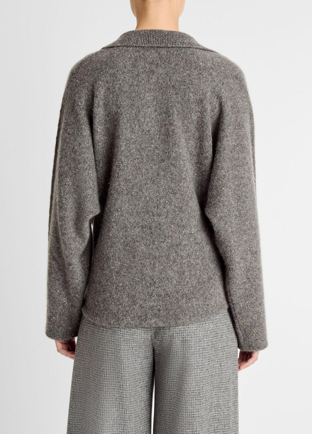Donegal Plush Cashmere Dolman-Sleeve Polo Sweater in Cashmere - MEDIUM HEATHER GREY DONEGAL | VINCE Women