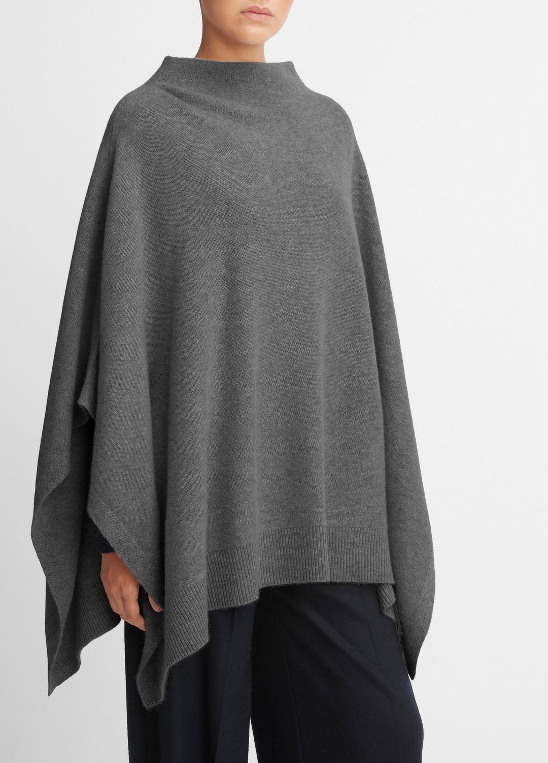 Merino Wool-Cashmere Funnel-Neck Poncho in Accessories - HEATHER GREY | VINCE Women