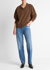 Wool-Cashmere V-Neck Sweater in V-Neck - HAZELNUT | VINCE Women