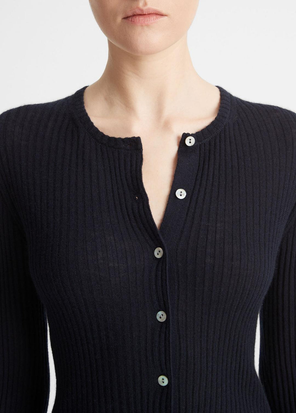 Ribbed Cashmere-Silk Cardigan in Cardigans - COASTAL BLUE | VINCE Women