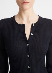 Ribbed Cashmere-Silk Cardigan in Cardigans - COASTAL BLUE | VINCE Women