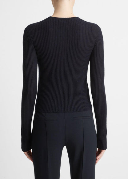 Ribbed Cashmere-Silk Cardigan in Cardigans - COASTAL BLUE | VINCE Women