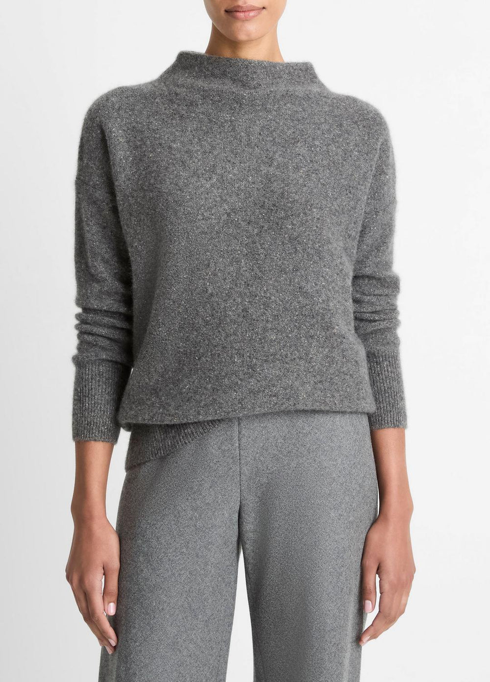 Donegal Cashmere Funnel-Neck Sweater in Turtleneck - MEDIUM HEATHER GREY DONEGAL | VINCE Women