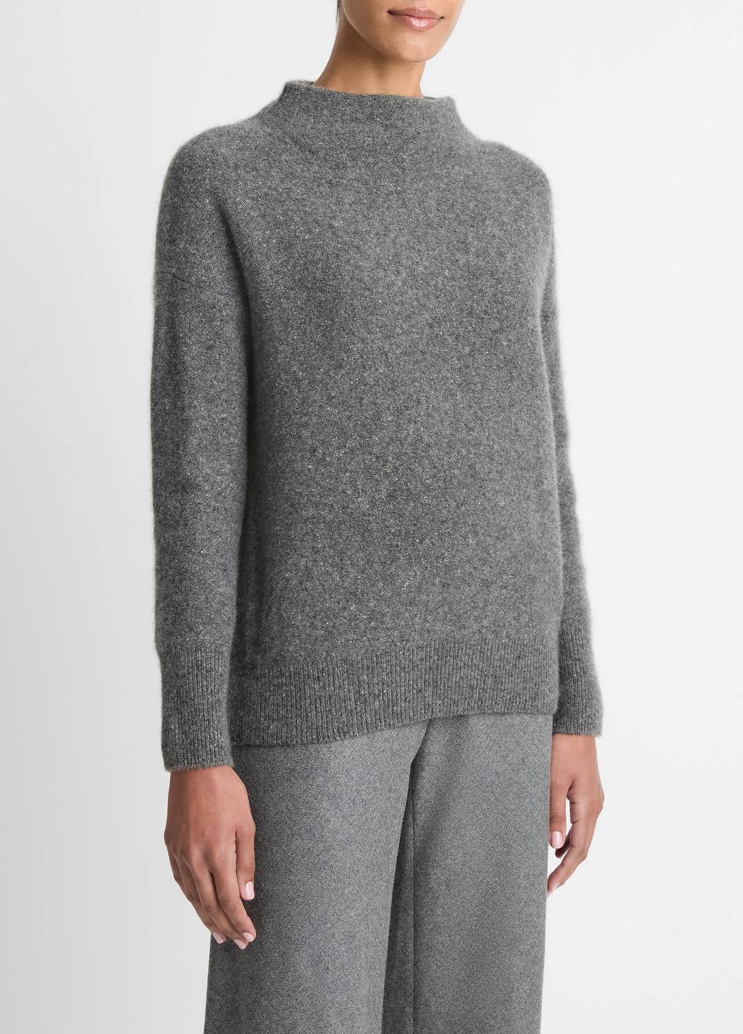 Donegal Cashmere Funnel-Neck Sweater in Turtleneck - MEDIUM HEATHER GREY DONEGAL | VINCE Women