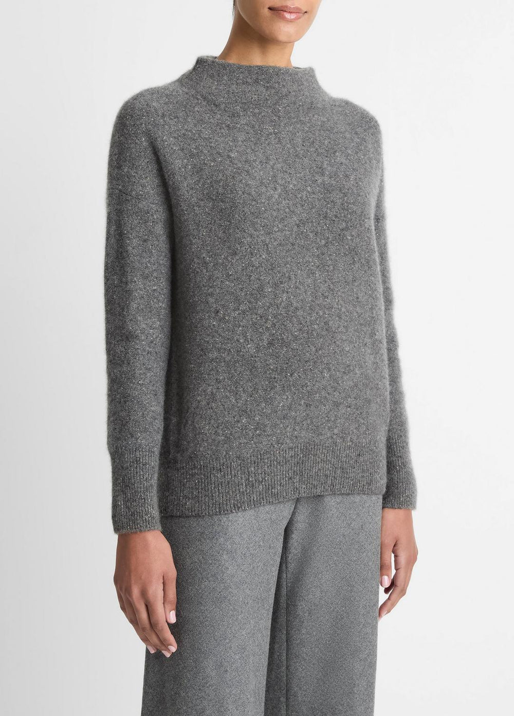 Donegal Cashmere Funnel-Neck Sweater in Turtleneck - MEDIUM HEATHER GREY DONEGAL | VINCE Women