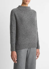 Donegal Cashmere Funnel-Neck Sweater in Turtleneck - MEDIUM HEATHER GREY DONEGAL | VINCE Women