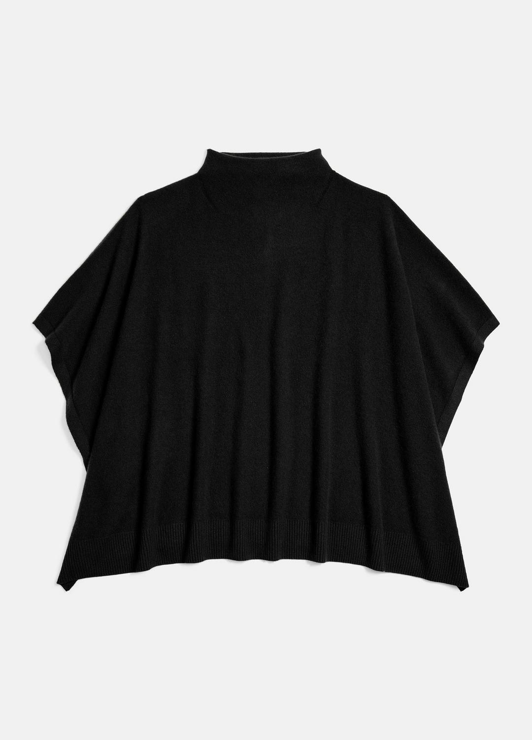 Merino Wool-Cashmere Funnel-Neck Poncho in Accessories - BLACK | VINCE Women