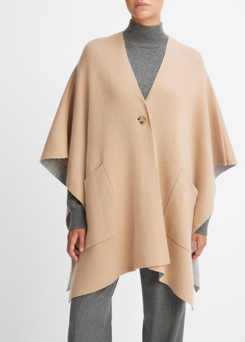 Wool and Cashmere Double-Face Cape in Sweaters - CAMEL GREY | VINCE Women