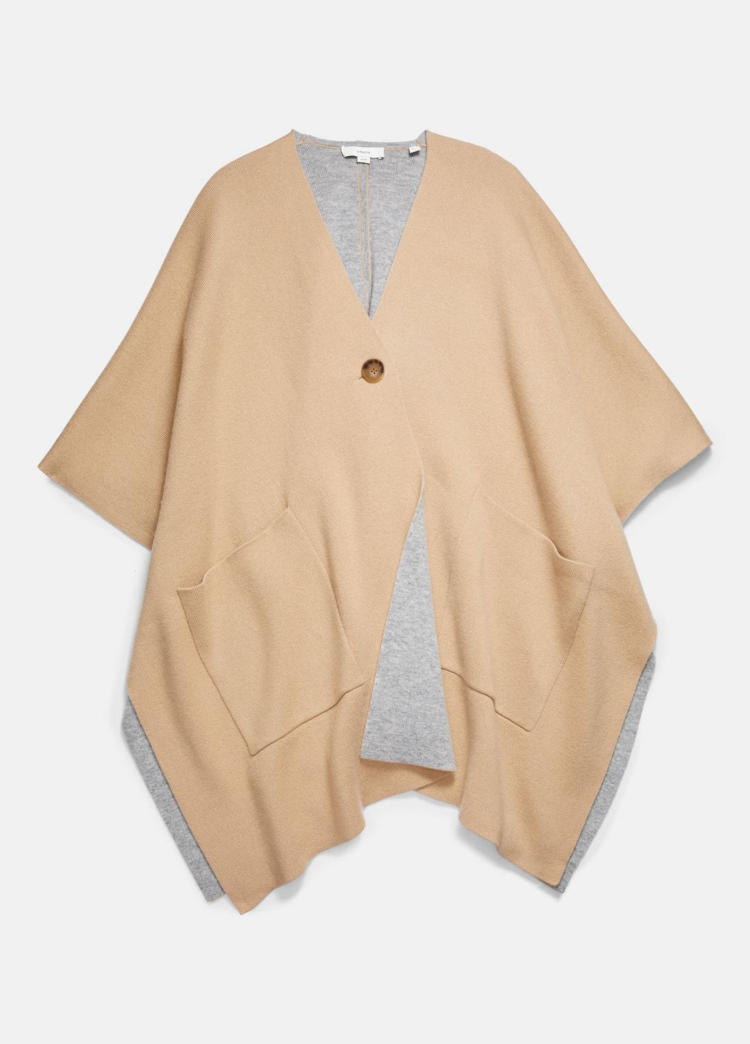 Wool and Cashmere Double-Face Cape in Sweaters - CAMEL GREY | VINCE Women