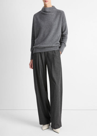 Plush Cashmere Funnel-Neck Sweater in Turtleneck - HEATHER GRAPHITE | VINCE Women