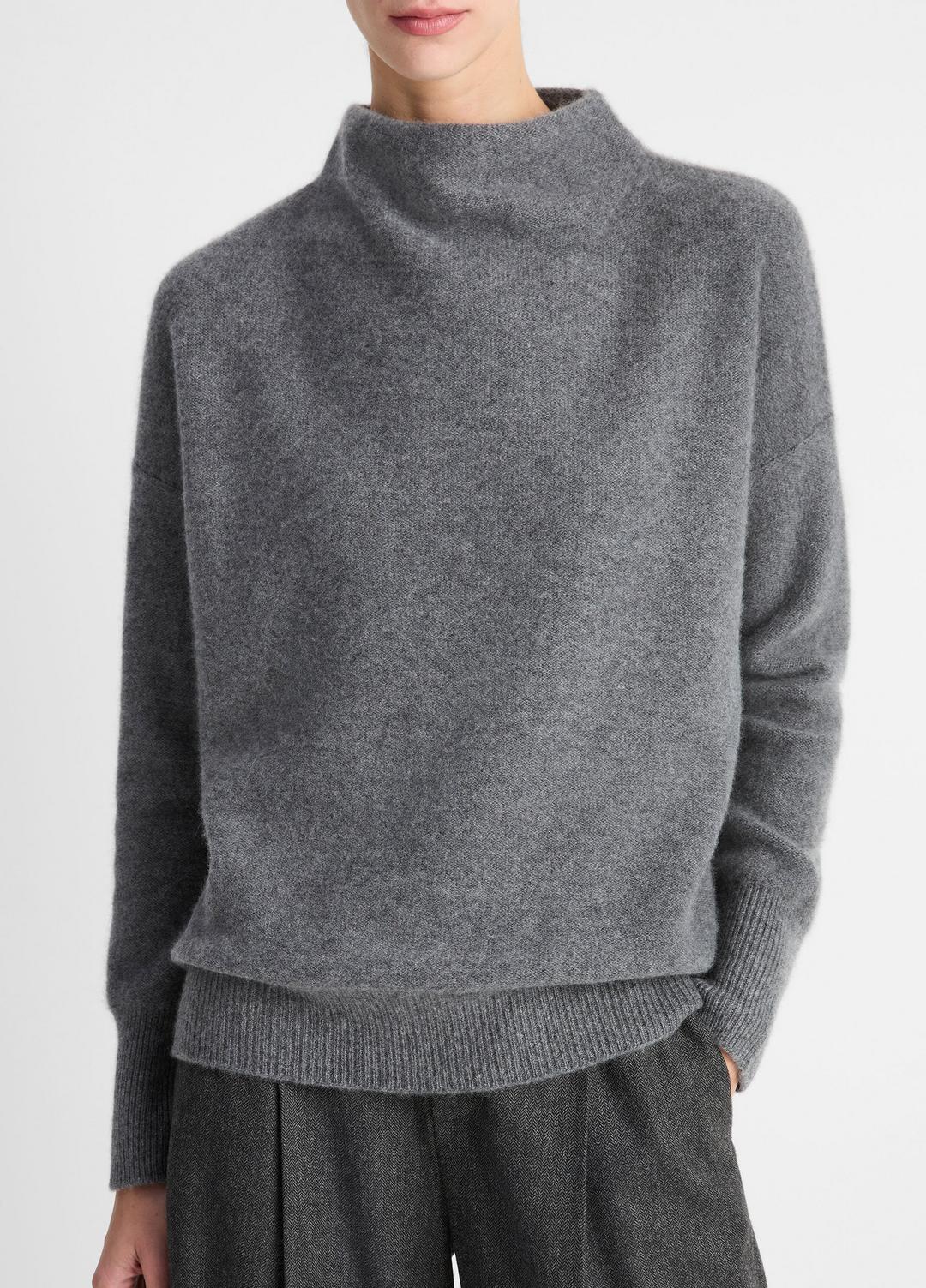 Plush Cashmere Funnel-Neck Sweater in Turtleneck - HEATHER GRAPHITE | VINCE Women