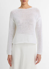 Italian Coated Cotton-Blend Sweater in Crew Neck - OPTIC WHITE | VINCE Women