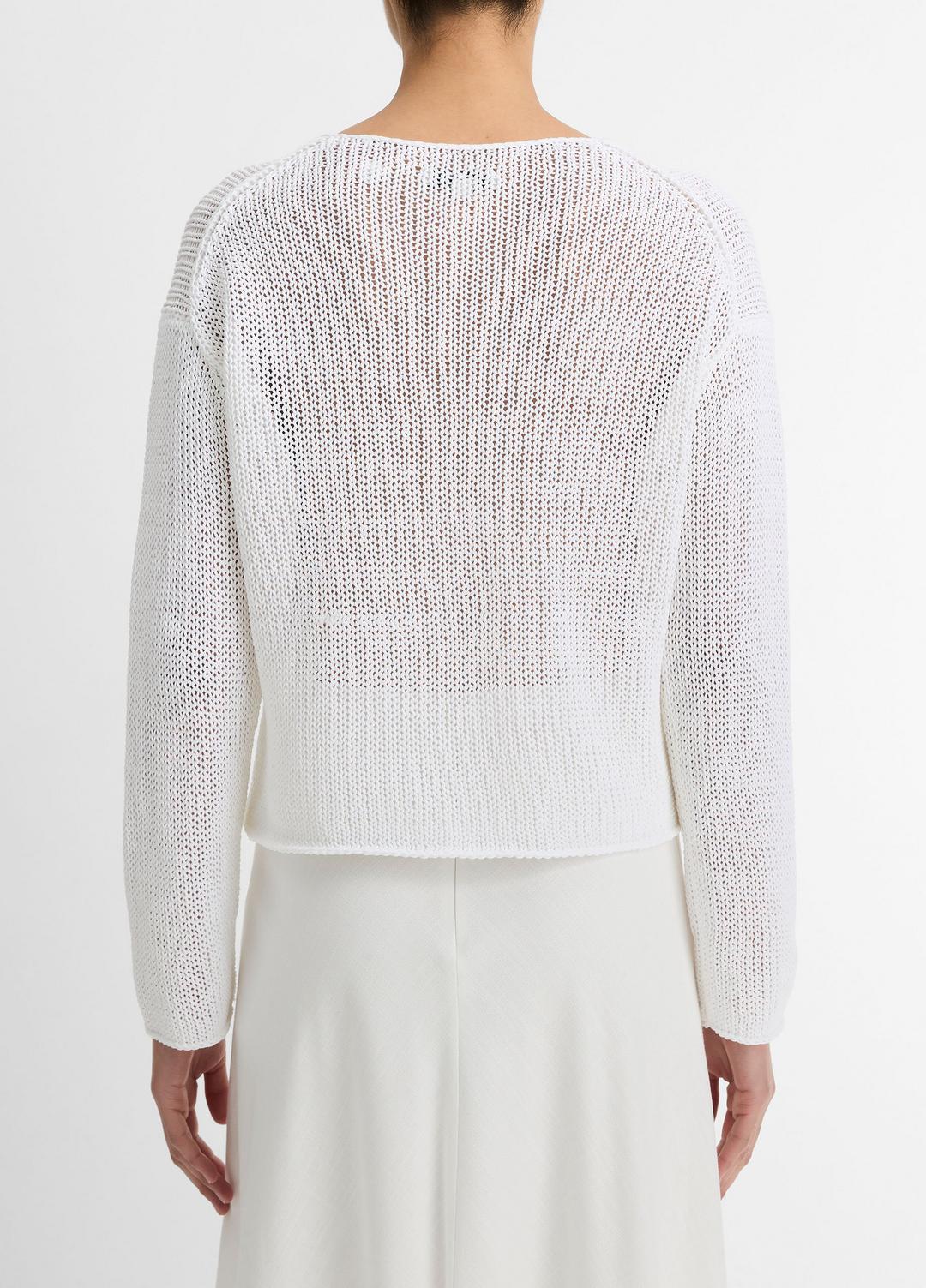 Italian Coated Cotton-Blend Sweater in Crew Neck - OPTIC WHITE | VINCE Women