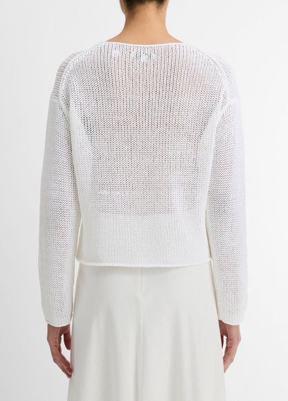 Italian Coated Cotton-Blend Sweater in Crew Neck - OPTIC WHITE | VINCE Women