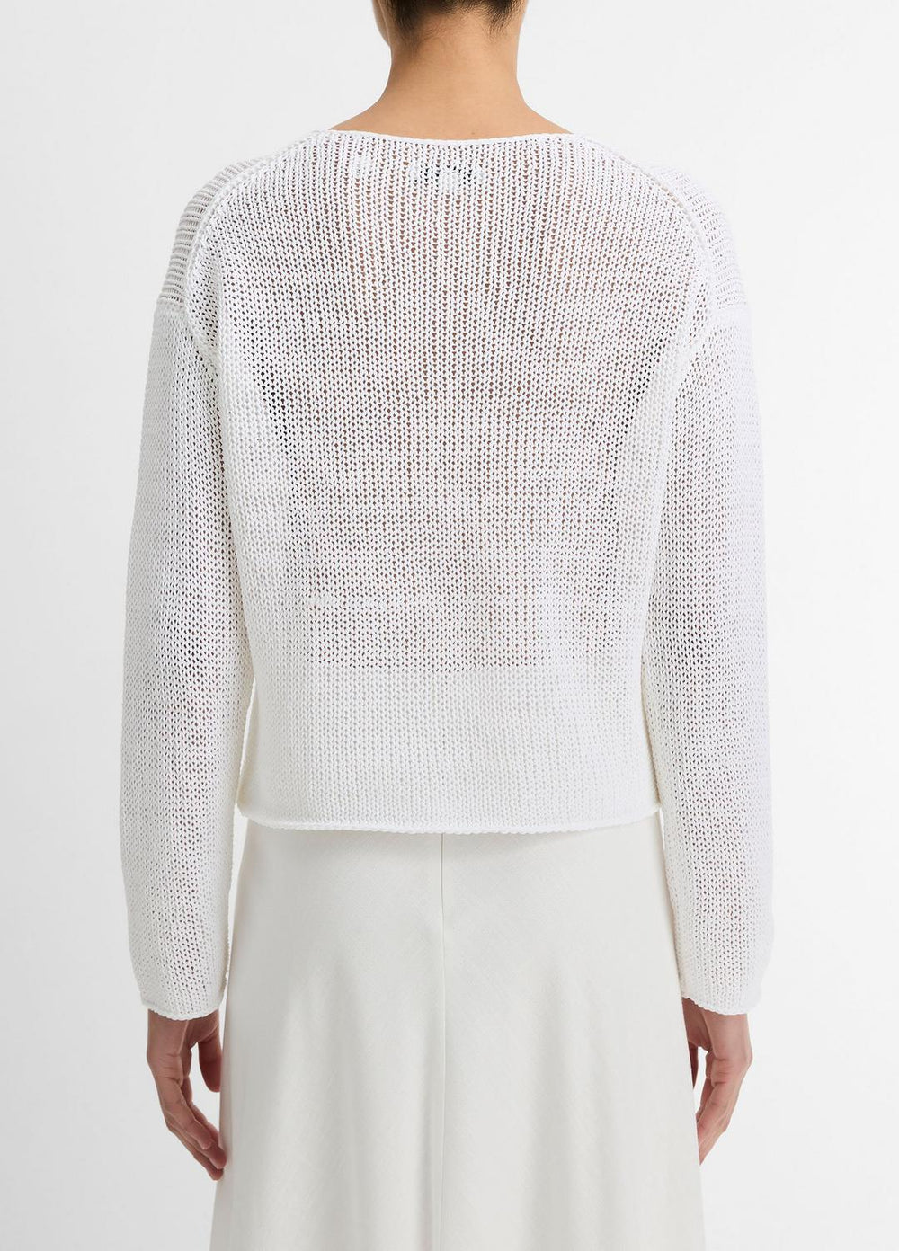 Italian Coated Cotton-Blend Sweater in Crew Neck - OPTIC WHITE | VINCE Women