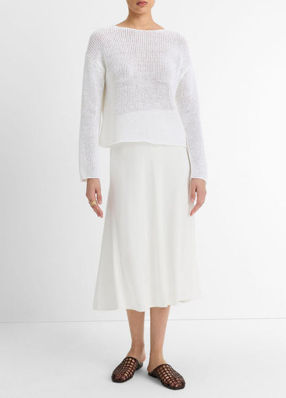 Italian Coated Cotton-Blend Sweater in Crew Neck - OPTIC WHITE | VINCE Women