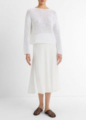 Italian Coated Cotton-Blend Sweater in Crew Neck - OPTIC WHITE | VINCE Women