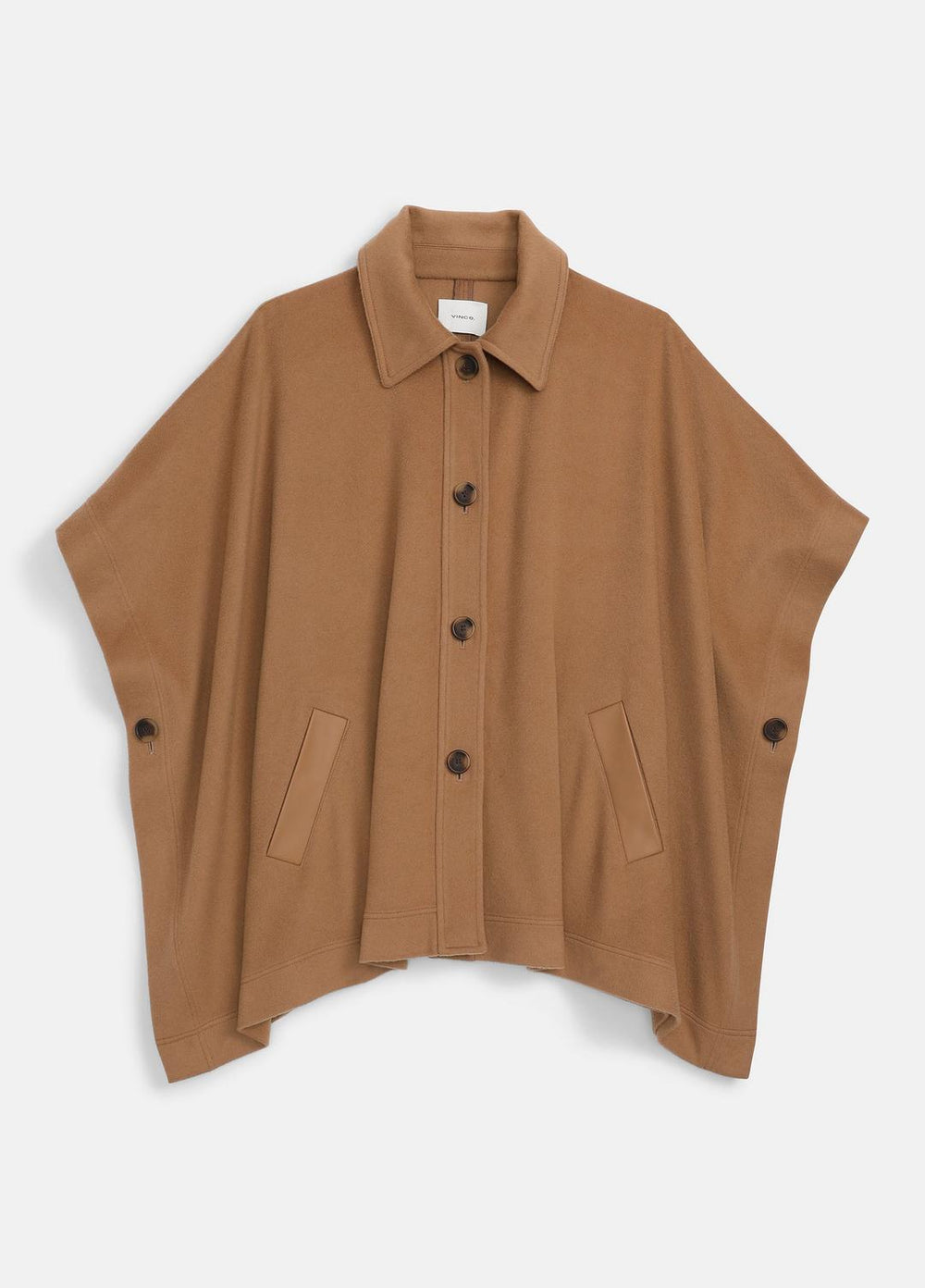 Leather-Trim Wool Cape in Accessories - CAMEL | VINCE Women