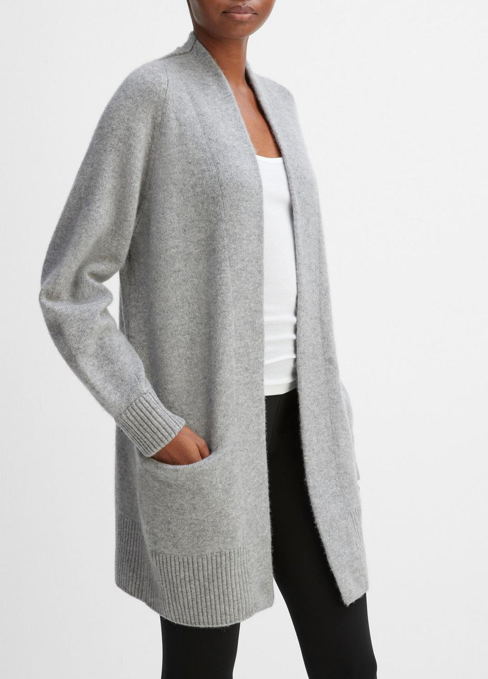 Cashmere Open-Front Cardigan in Cardigans - MEDIUM HEATHER GREY | VINCE Women