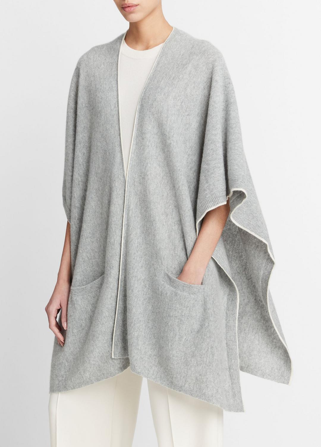 Tipped Jersey-Knit Cashmere Cape in Sweaters - MEDIUM GREY/OFF WHITE | VINCE Women