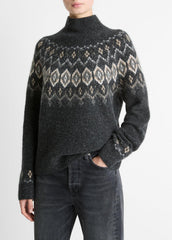 Fair Isle Donegal Cashmere Turtleneck Sweater in Turtleneck - HEATHER CHARCOAL COMBO | VINCE Women