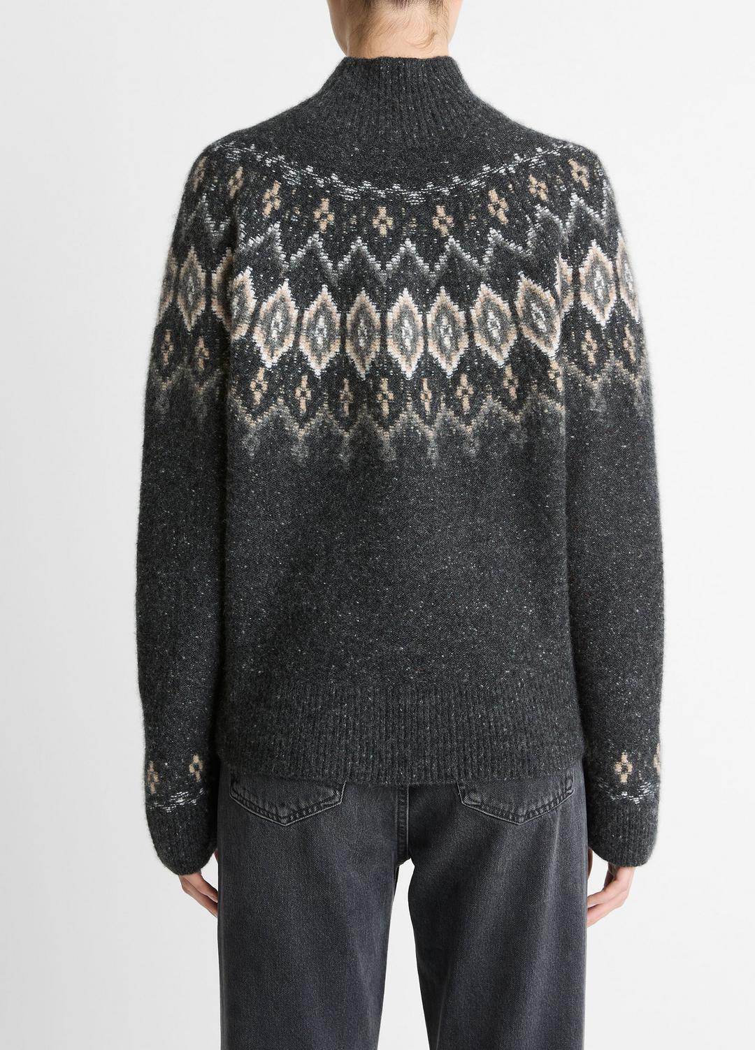 Fair Isle Donegal Cashmere Turtleneck Sweater in Turtleneck - HEATHER CHARCOAL COMBO | VINCE Women