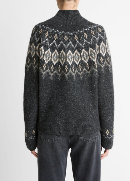 Fair Isle Donegal Cashmere Turtleneck Sweater in Turtleneck - HEATHER CHARCOAL COMBO | VINCE Women