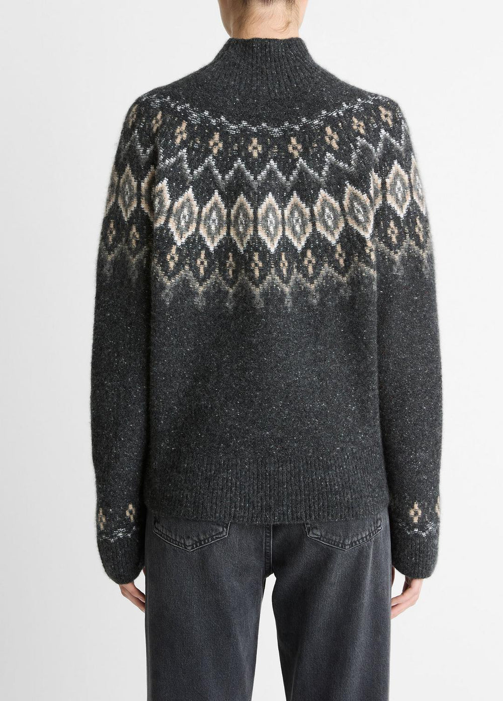 Fair Isle Donegal Cashmere Turtleneck Sweater in Turtleneck - HEATHER CHARCOAL COMBO | VINCE Women