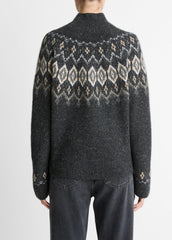 Fair Isle Donegal Cashmere Turtleneck Sweater in Turtleneck - HEATHER CHARCOAL COMBO | VINCE Women