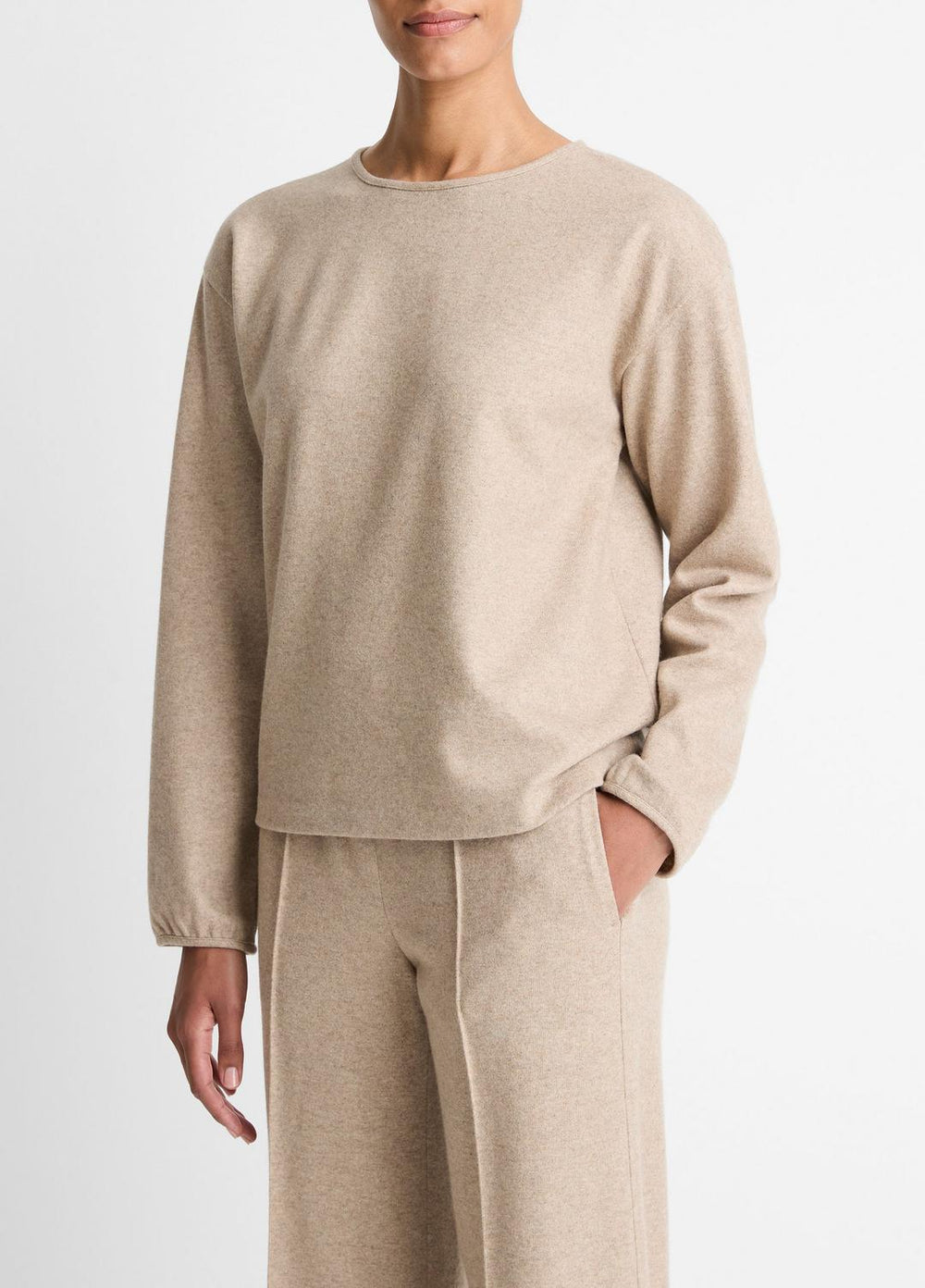 Italian Wool-Blend Lounge Pullover in Sweatshirts & Hoodies - HEATHER MARZIPAN | VINCE Women