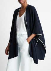 Tipped Jersey-Knit Cashmere Cape in Sweaters - COASTAL BLUE/WHITE | VINCE Women