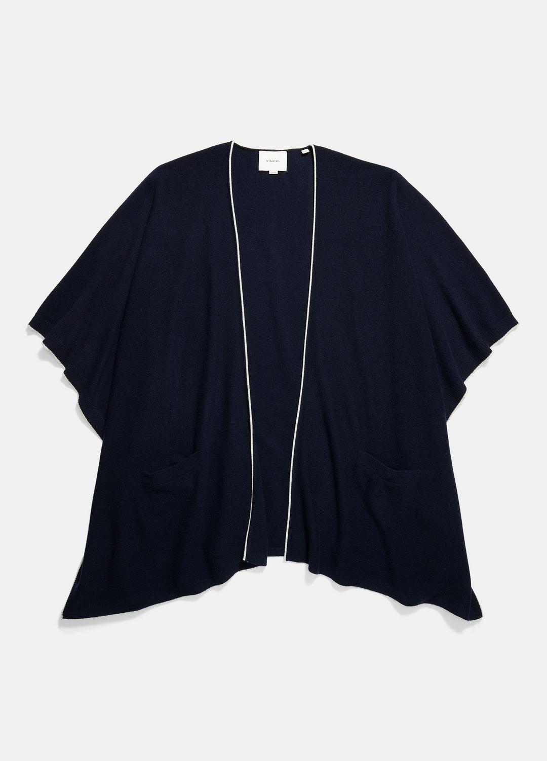 Tipped Jersey-Knit Cashmere Cape in Sweaters - COASTAL BLUE/WHITE | VINCE Women