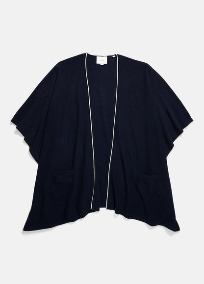 Tipped Jersey-Knit Cashmere Cape in Sweaters - COASTAL BLUE/WHITE | VINCE Women