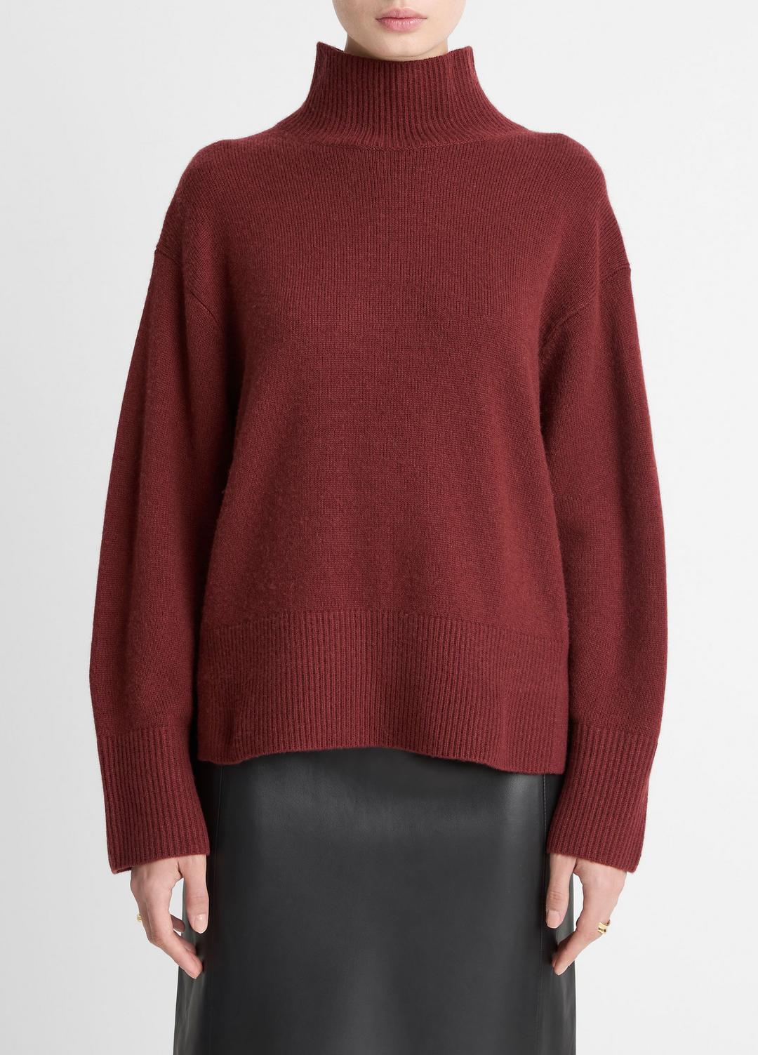 Wool-Cashmere Side-Slit Turtleneck Sweater in Turtleneck - BORDEAUX | VINCE Women