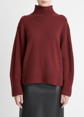 Wool-Cashmere Side-Slit Turtleneck Sweater in Turtleneck - BORDEAUX | VINCE Women