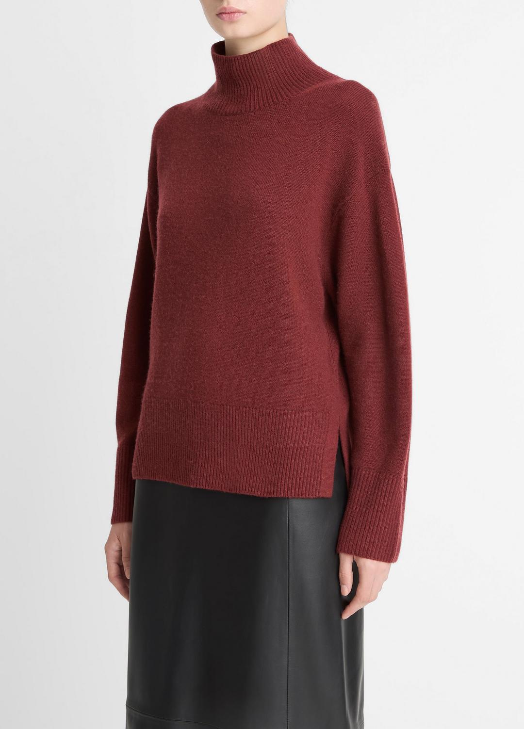 Wool-Cashmere Side-Slit Turtleneck Sweater in Turtleneck - BORDEAUX | VINCE Women