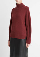 Wool-Cashmere Side-Slit Turtleneck Sweater in Turtleneck - BORDEAUX | VINCE Women