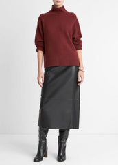 Wool-Cashmere Side-Slit Turtleneck Sweater in Turtleneck - BORDEAUX | VINCE Women