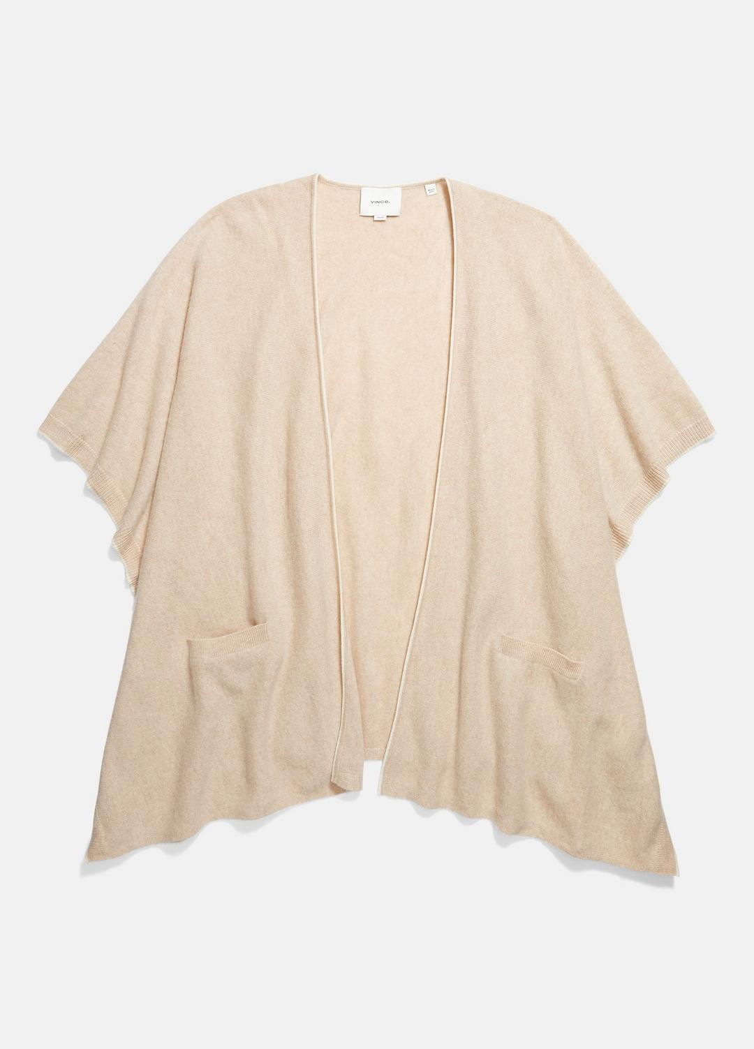 Tipped Jersey-Knit Cashmere Cape in Sweaters - OAK/WHITE | VINCE Women