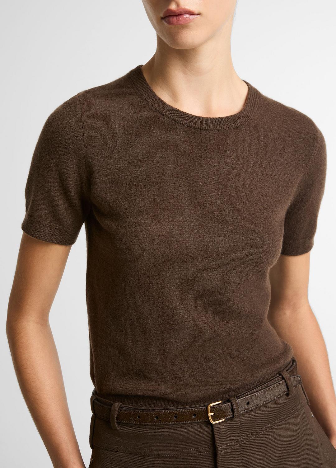 Wool & Cashmere-Blend Short-Sleeve Sweater in Crew Neck - DARK BARK | VINCE Women