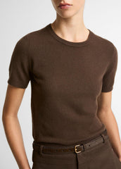 Wool & Cashmere-Blend Short-Sleeve Sweater in Crew Neck - DARK BARK | VINCE Women