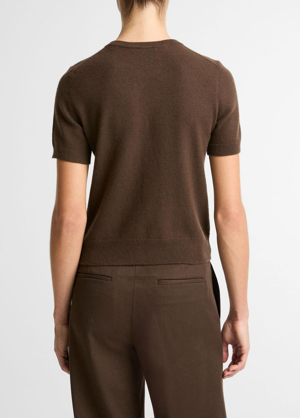 Wool & Cashmere-Blend Short-Sleeve Sweater in Crew Neck - DARK BARK | VINCE Women